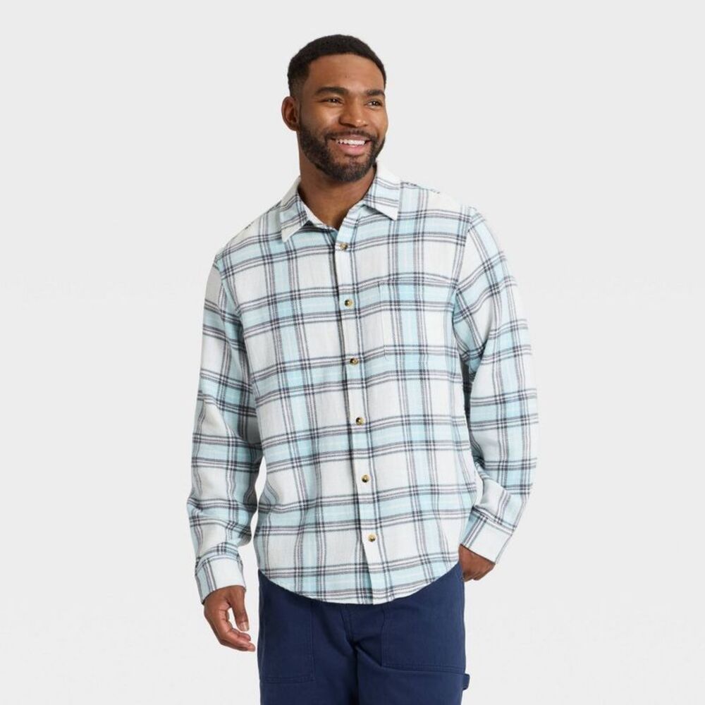 Men's Vintage Light Weight Long Sleeve Shirt - Goodfellow & Co Blue Plaid S